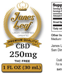 Janes Leaf CBD 250mg THC free label