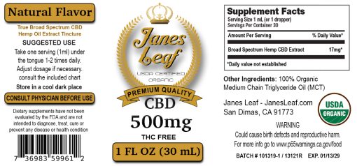 Janes Leaf CBD 500mg THC free label